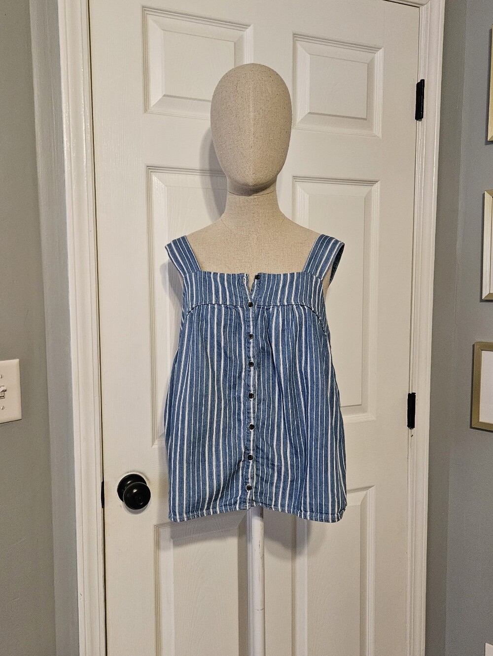 Old Navy Blue and White Striped Button-Front Tank